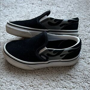 Vans Black Slip-On Sneakers with Gray Flame Panel